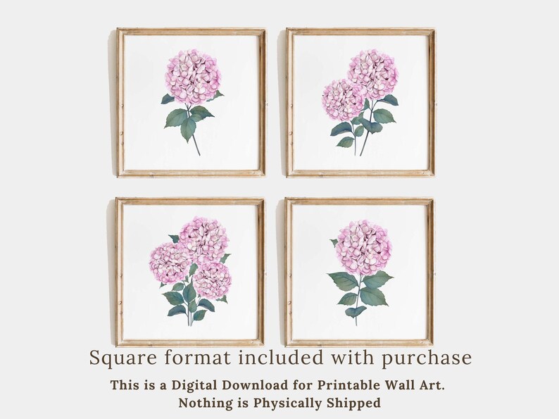 Pink Hydrangea Watercolor Set of 4 Prints Botanical Floral Wall Art ...