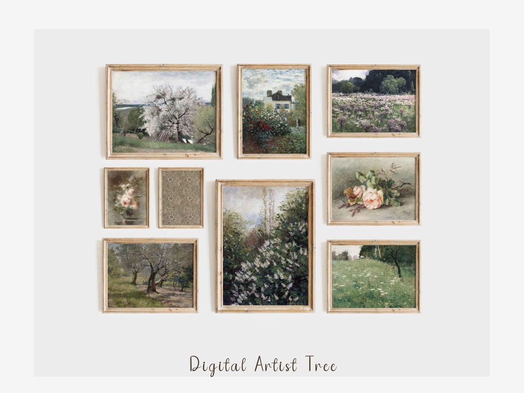 Spring Farmhouse Wall Art Vintage Landscape Paintings Set of 9 Gallery ...