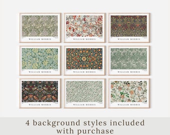 William Morris Set of 9 Horizontal Green Wall Art Prints Vintage Textile Pattern Poster Modern Farmhouse Country Cottage Digital Download