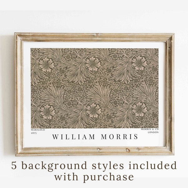 William Morris Neutral Wall Art Print Vintage Textile Marigold Pattern Exhibition Poster Modern Farmhouse Country Cottage Instant Download