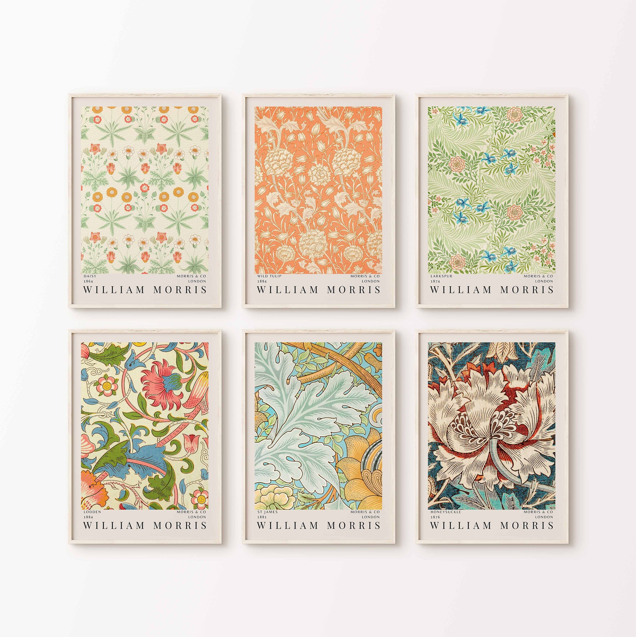 William Morris Print Set of 6 Vintage Textile Gallery Wall Art ...