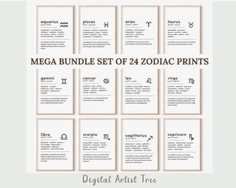 Zodiac Mega Bundle Set of 24 Astrology Artwork Zodiac Gift Set Zodiac Print Printable Poster Digital Astrology Instant Download Gift