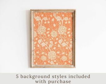 William Morris Orange Wall Art Print Vintage Textile Wild Tulip Pattern Poster Trendy Apartment Decor Country Cottage Digital Download