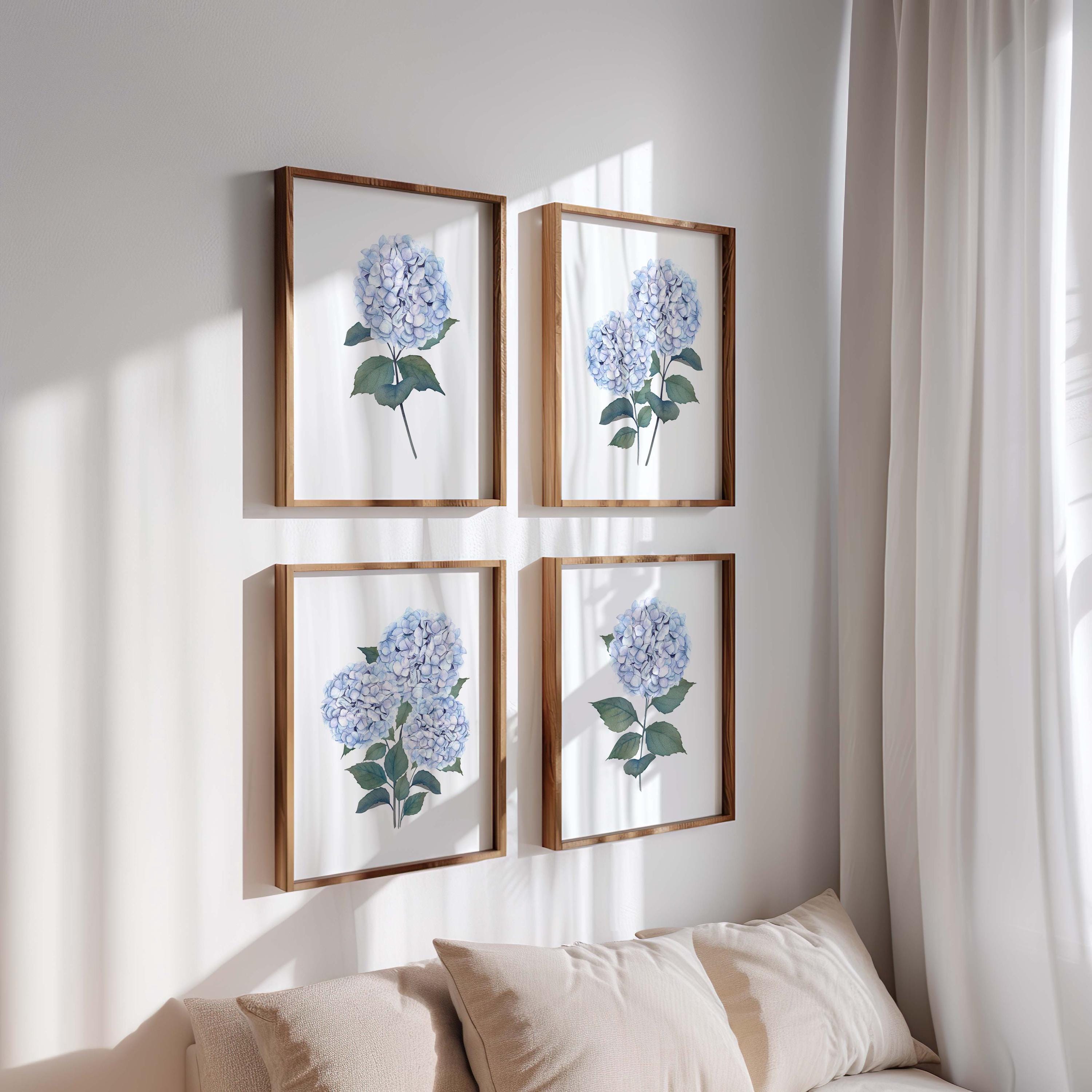 Blue Hydrangea Watercolor Set of 4 Prints Botanical Floral Wall Art ...