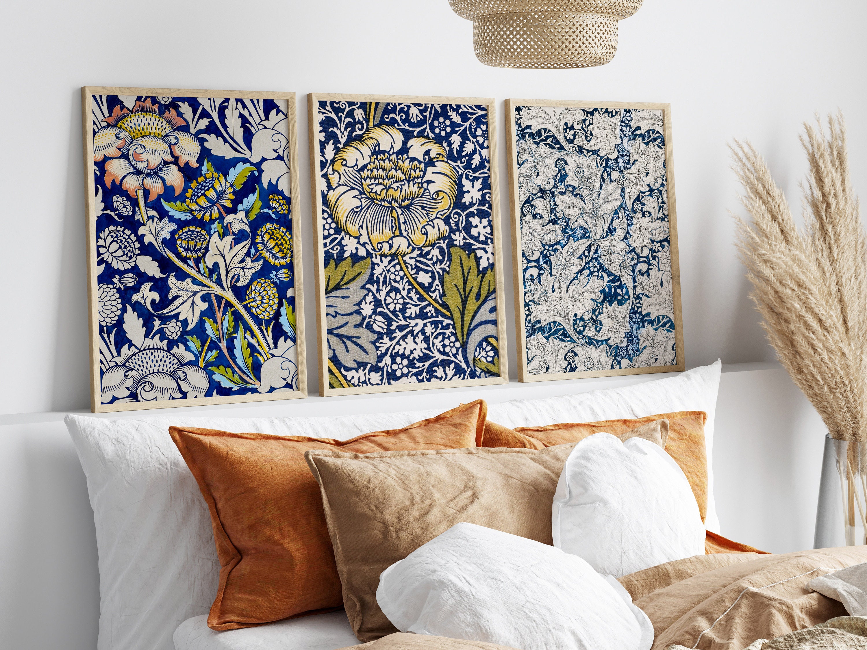 William Morris Print Set of 3 Blue Wall Art Textile Prints Art Nouveau ...
