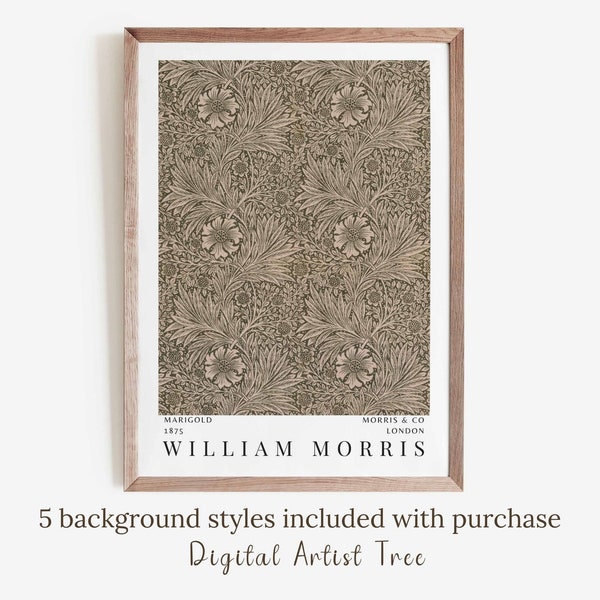 William Morris Marigold Print Textile Pattern Neutral Earth Tones Wall Art Vintage Exhibition Poster Modern Farmhouse Printable Wall Art