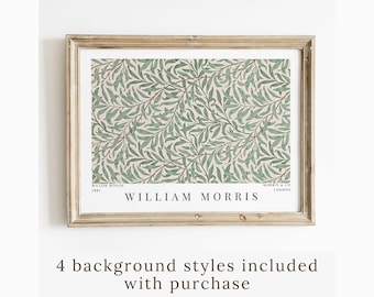 William Morris Horizontal Willow Bough Pattern Vintage Textile Exhibition Poster Sage Green Living Room Beige Decor Printable Wall Art