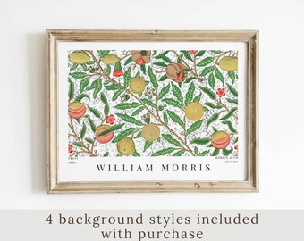 Póster textil vintage con estampado de fruta de limón de William Morris, arte mural amarillo, decoración de cocina cítrica, casa de campo moderna, descarga digital