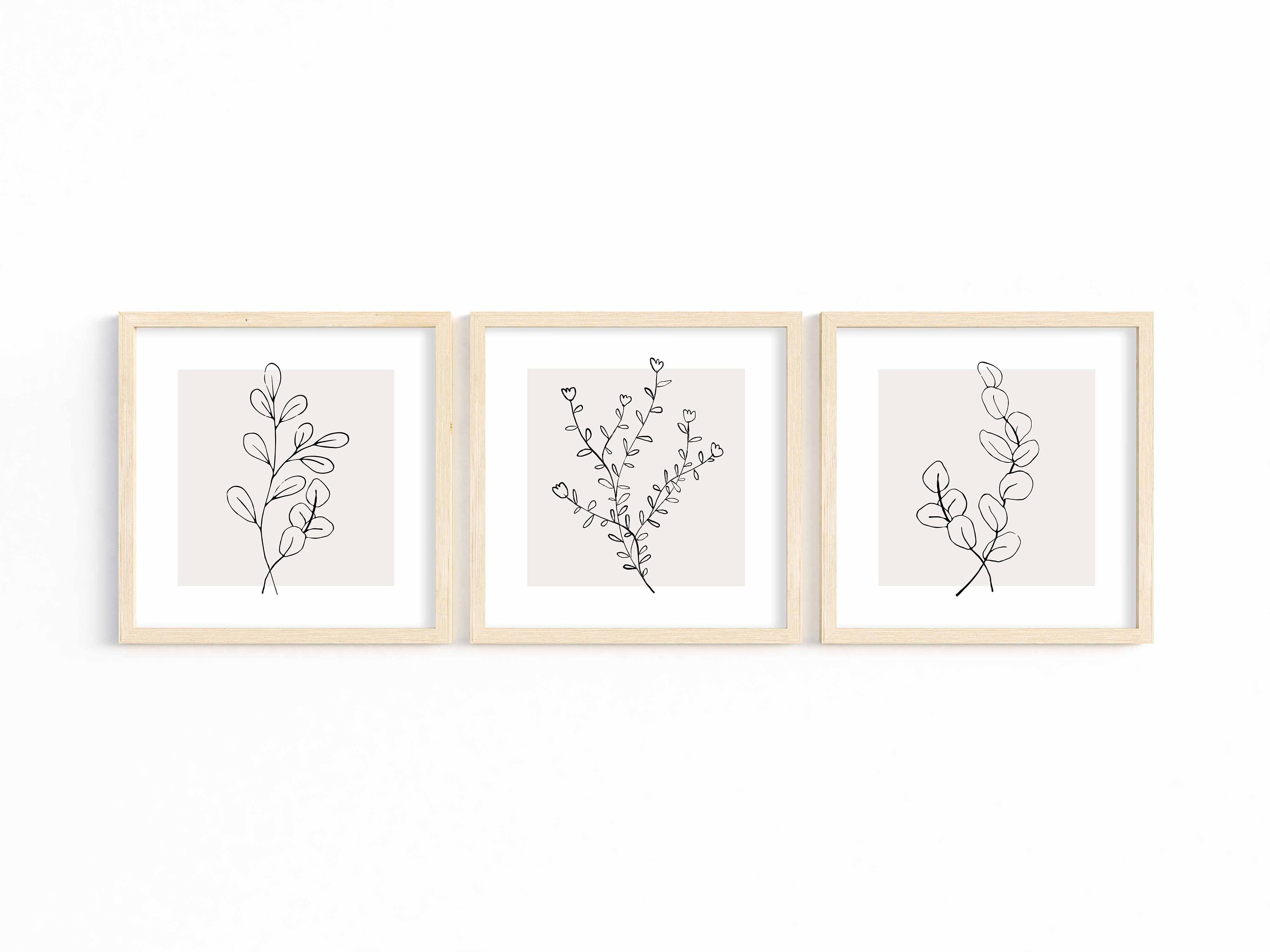 Beige Wall Art Set of 3 Piece Wall Art Botanical Line Art Plant Prints ...