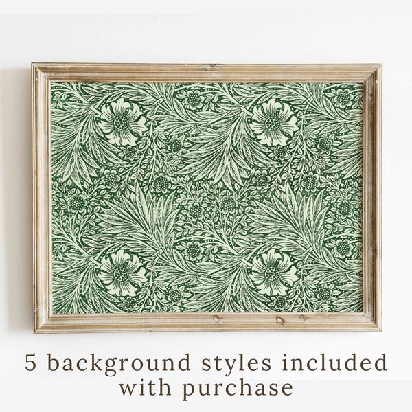 William Morris Green Wall Art Print Vintage Textile Marigold Pattern Exhibition Poster Modern Farmhouse Country Cottage Instant Download