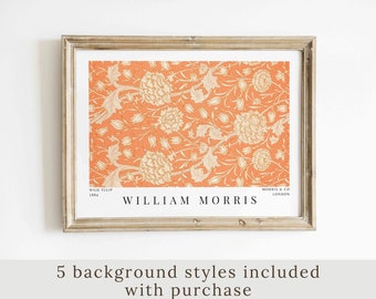 William Morris Orange Wall Art Print Vintage Textile Wild Tulip Pattern Exhibition Poster Modern Farmhouse Country Cottage Instant Download