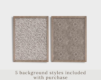 William Morris Set of 2 Brown Wall Art Print Neutral Vintage Textile Museum Poster Modern Farmhouse Neutral Decor Cottage Instant Download