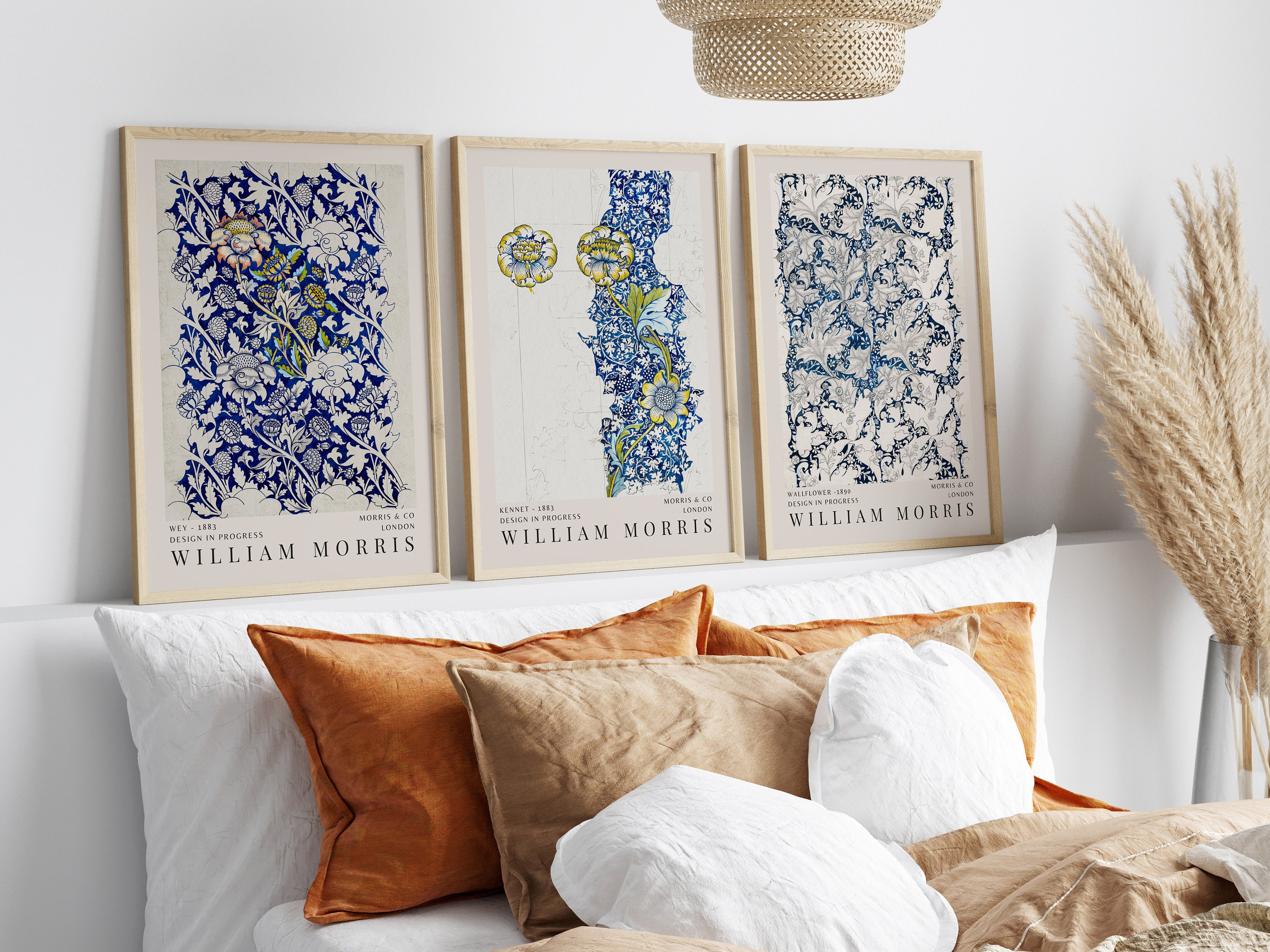 William Morris Print Set of 3 Blue Wall Art Textile Prints Art Nouveau ...