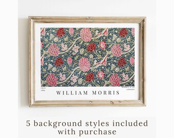 William Morris Horizontal Cray Print Vintage Pink Textile Pattern Wall Art Poster Modern Farmhouse Decor Country Cottage Printable Wall Art