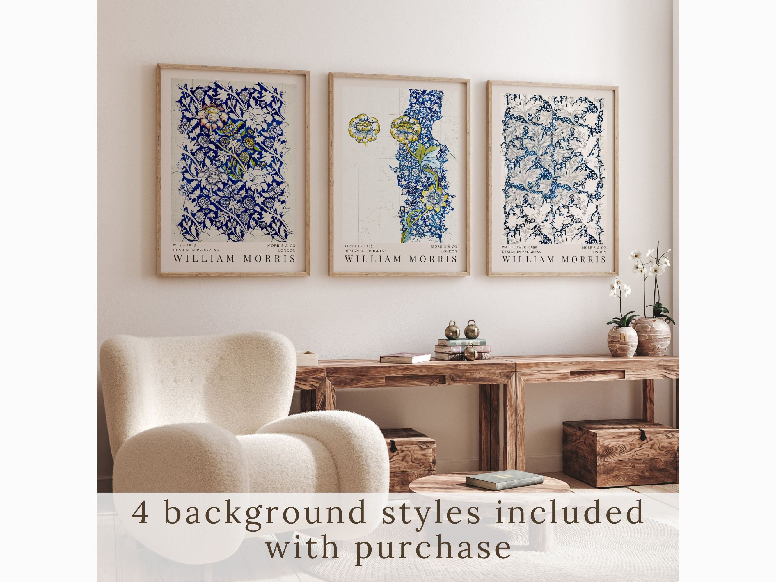 William Morris Print Set of 3 Blue Wall Art Textile Prints Art Nouveau ...