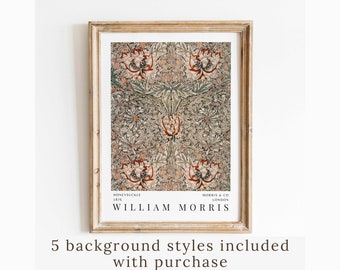 William Morris Honeysuckle Print Textile Pattern Beige Wall Art Vintage Exhibition Poster Modern Farmhouse Country Cottage Instant Download