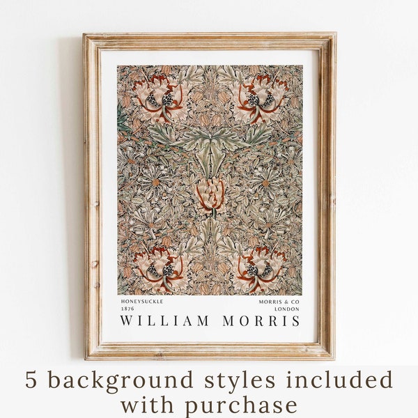 William Morris Honeysuckle Print Textile Pattern Beige Wall Art Vintage Exhibition Poster Modern Farmouse Country Cottage Instant Download