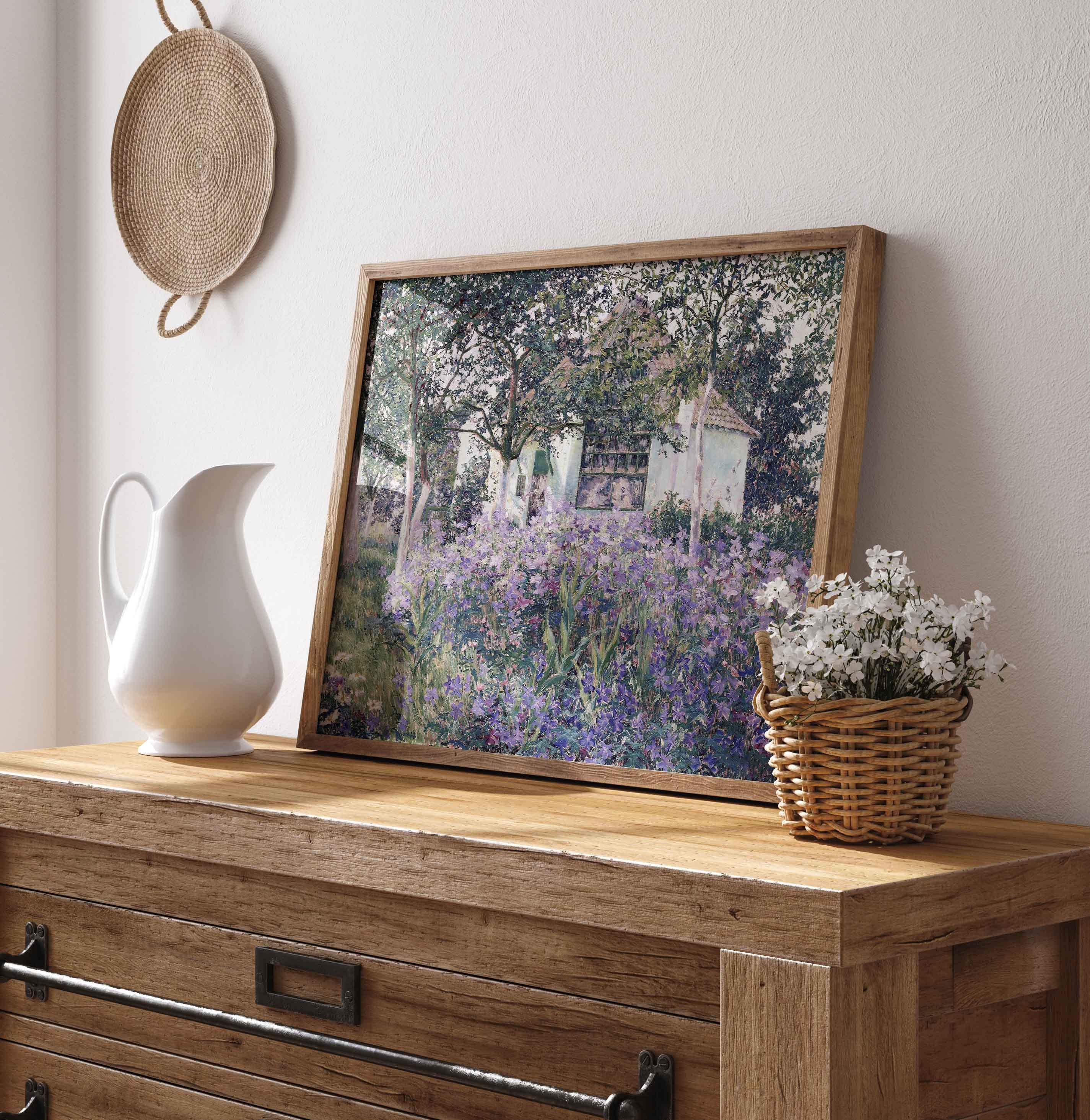 Vintage Flower Landscape Art Print Purple Flower Garden Antique Floral ...