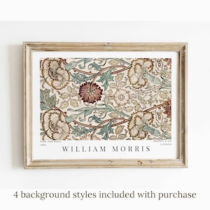 Póster de exposición textil vintage con estampado horizontal de William Morris, rosa y rosa, decoración para sala de estar, arte de pared imprimible