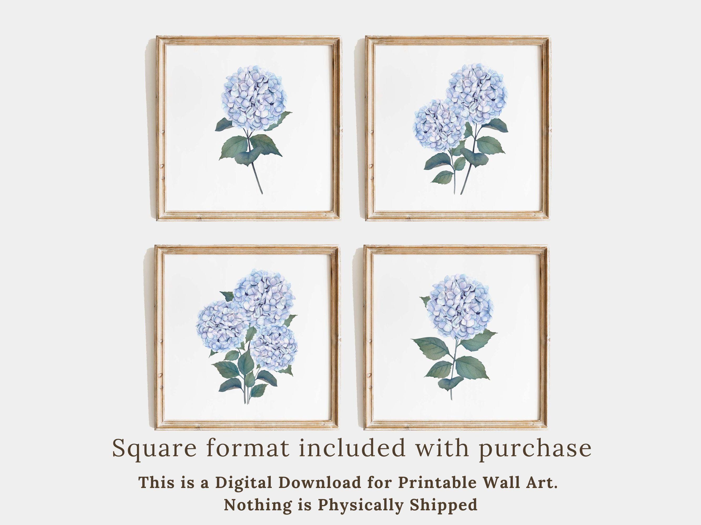Blue Hydrangea Watercolor Set of 4 Prints Botanical Floral Wall Art ...