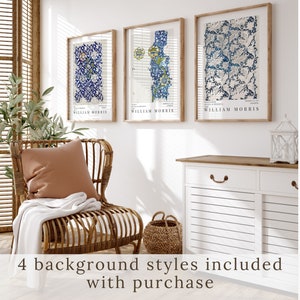 William Morris Set of 3 Blue Wall Art Prints Art Nouveau Printable Living Room Wall Decor Gallery Wall Art Instant Download