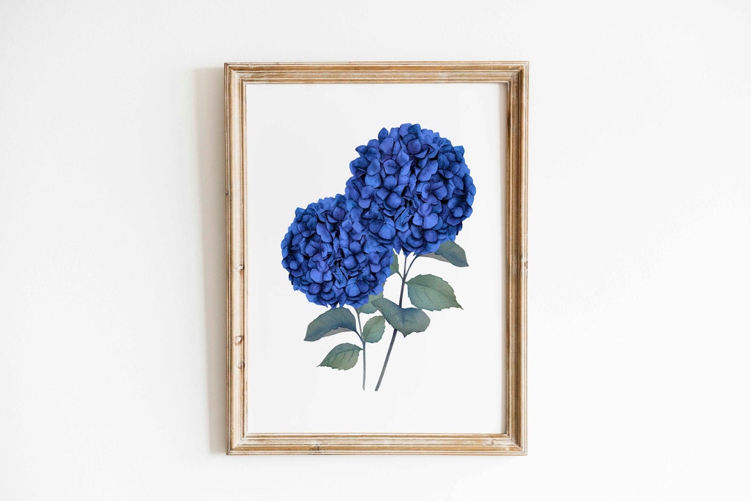 Dark Blue Hydrangea Print Watercolor Botanical Printable Wall Art ...