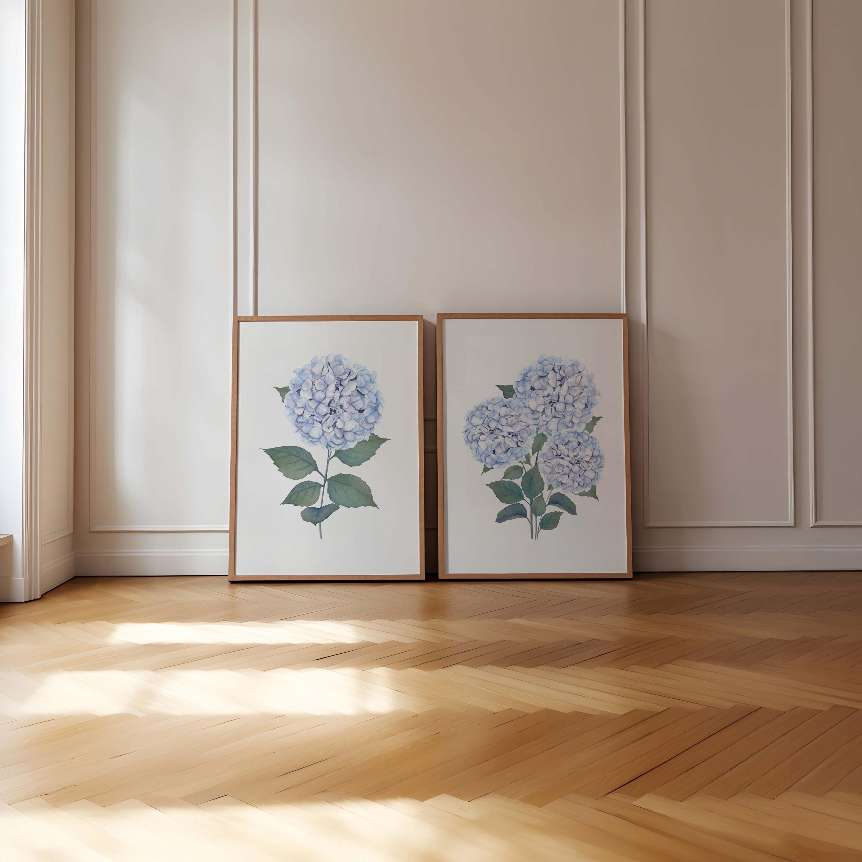 Blue Hydrangea Watercolor Set of 4 Prints Botanical Floral Wall Art ...