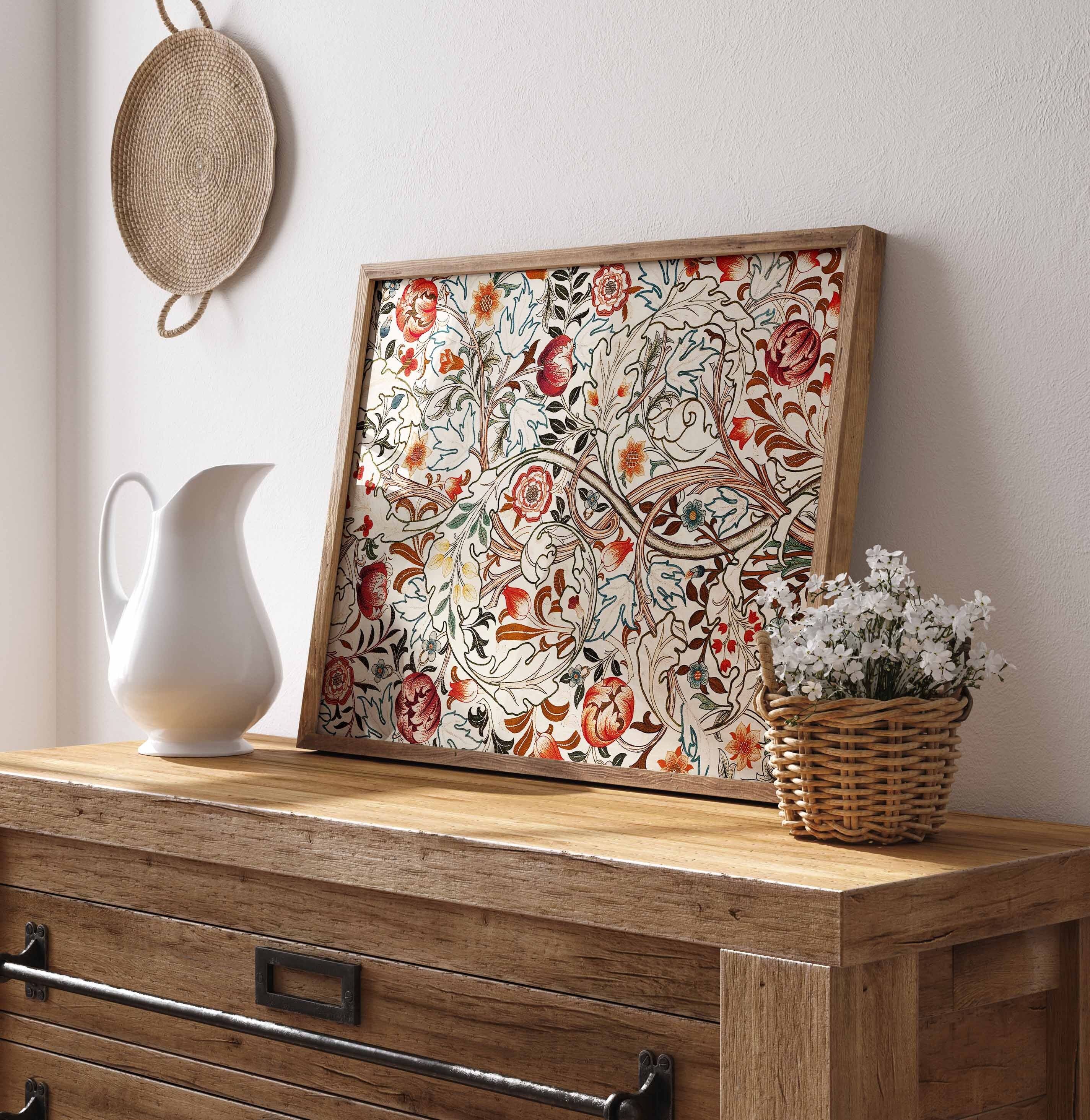 LARAGE Wandbild William Morris Retro – Gerahmter Leinwanddruck 40,6x61 Cm, Vintage Acanthus Design
