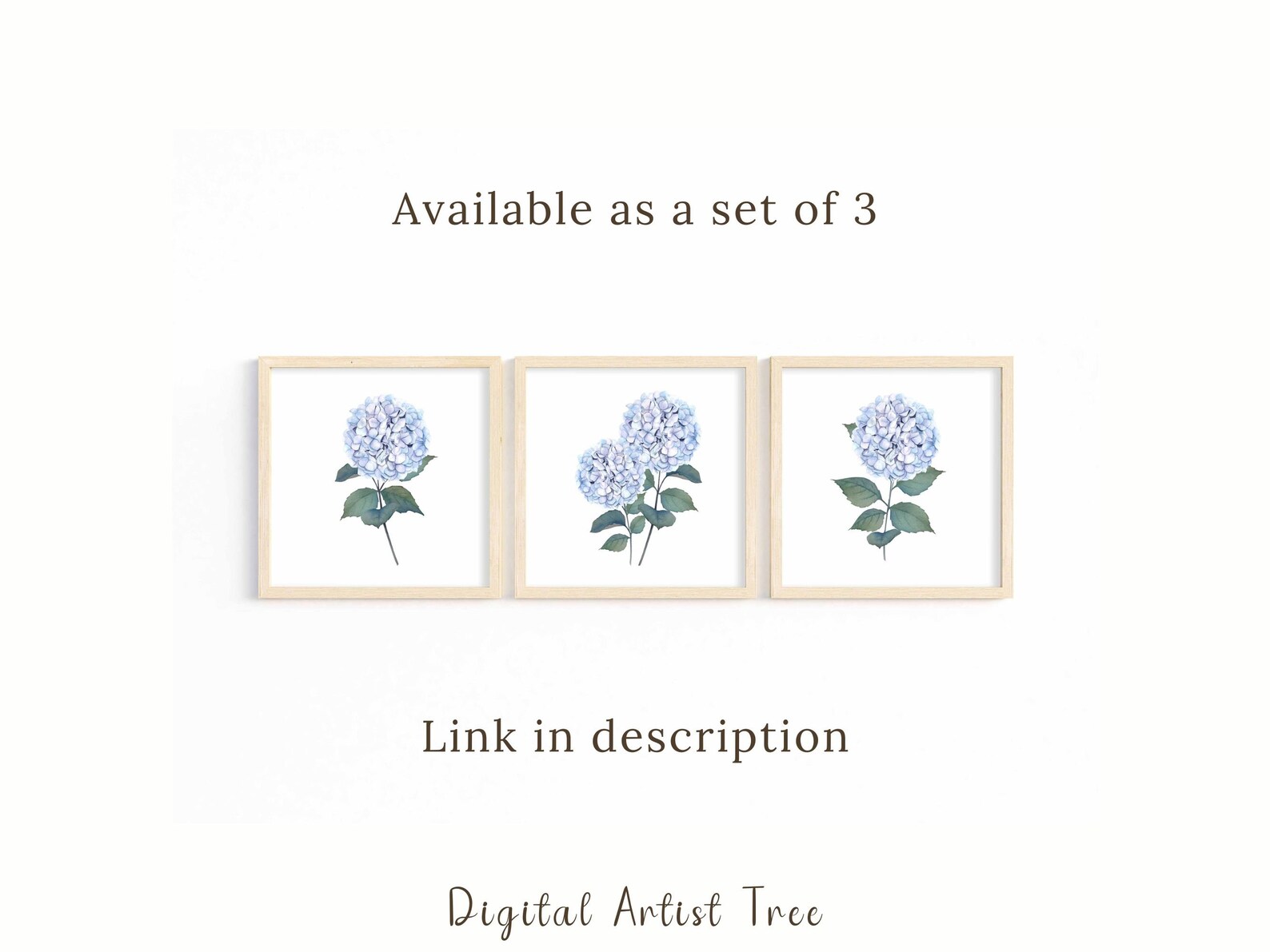 Blue Hydrangea Print Wall Art Watercolor Botanical Printable Wall Art ...