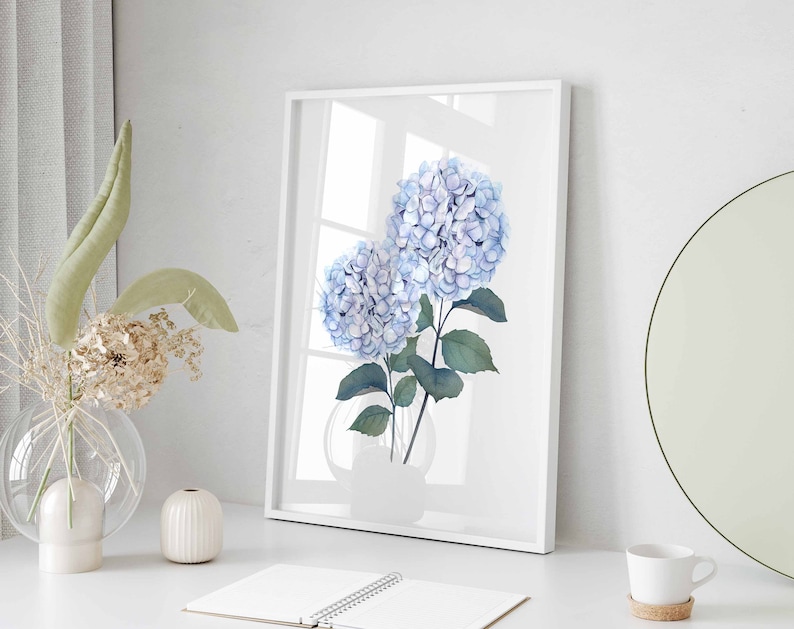 Blue Hydrangea Print Wall Art Watercolor Botanical Printable Wall Art ...