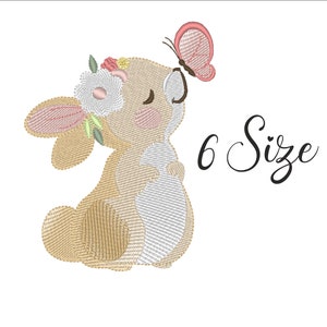 Cute Easter Bunny Embroidery Design Download File, 6 sizes, Instant Download, Pretty Rabbit and Butterfly , Love Embroidery , Made With Love