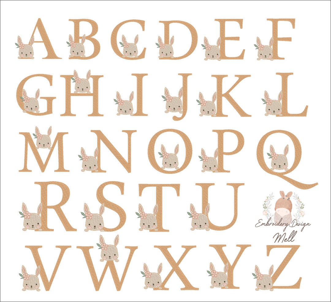 Cute Bunnies Alphabet 4inch A-Z Machine Embroidery Font Digital ...