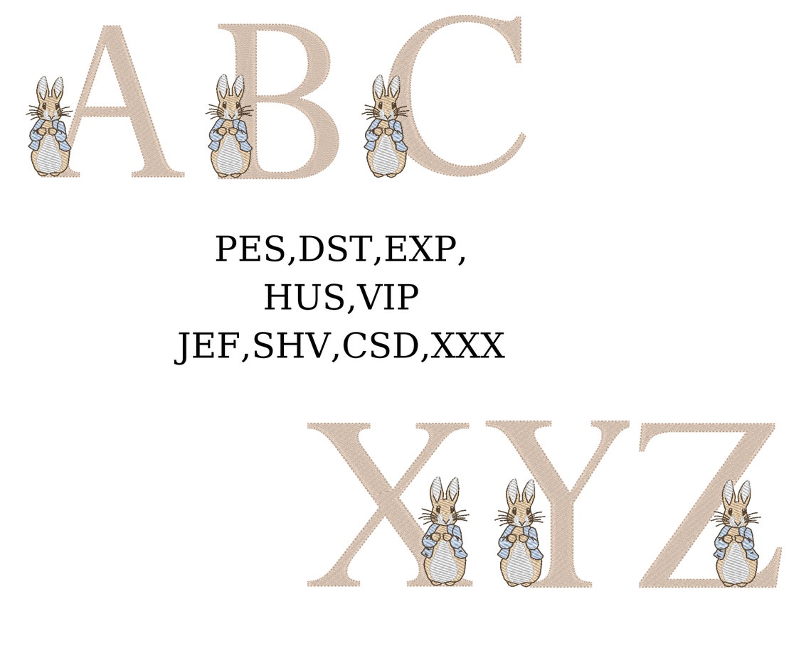 Peter Rabbit Lettering The Tale of Peter Rabbit Alphabet 4 Inch 26 Letters Embroidery Machine ...