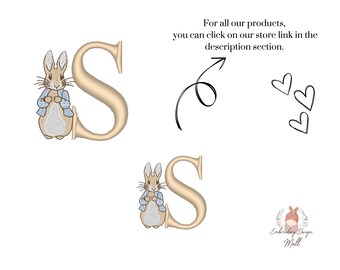 Lettre L de Peter Rabbit 3 pouces 4 pouces, fichier de modèle de machine à broder, lapin Cottontail, lapin de Pâques, broderie Beatrix Potter