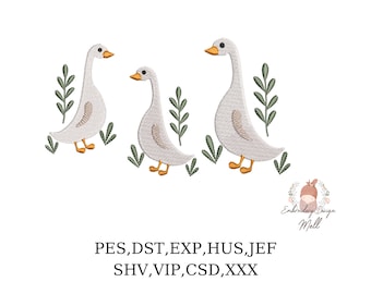 Three Goose Embroidery Machine Design, 5 Size (Instant Download)