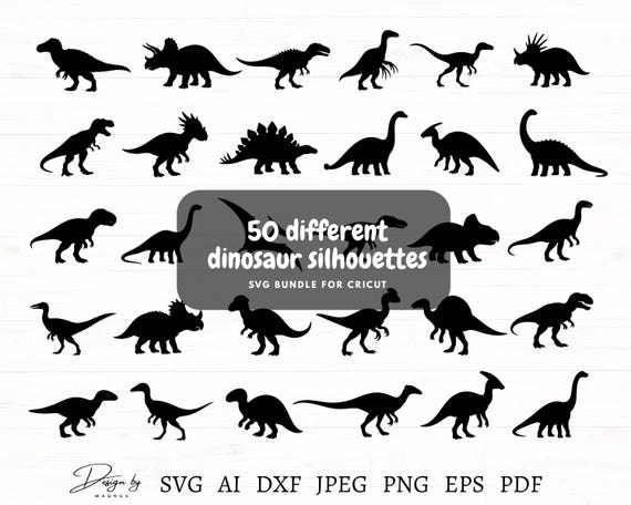Dinosaur Svg Bundle, 50 Different Dinosaur Silhouettes, Dinosaur Svg Files for Cricut, Dinosaur Clipart, Dino Silhouettes, Instant Download