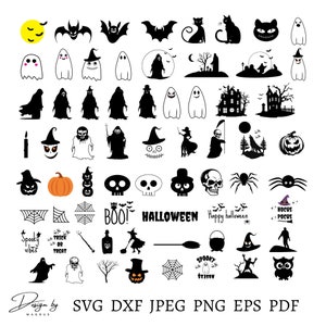Halloween-Svg-Bundle, 68 Designs, Halloween-Svg-Dateien, SVG, Ai, Dxf, Eps, Png, Jpg und Pdf, Halloween geschnittene Dateien für Cricut, Instant Download
