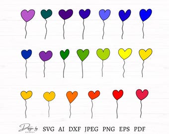 Hand Drawn Heart Balloons Svg Files 20 Designs, Heart Svg Bundle, Heart Svg Files for Cricut, Love Svg, Heart Clipart, Instant Download