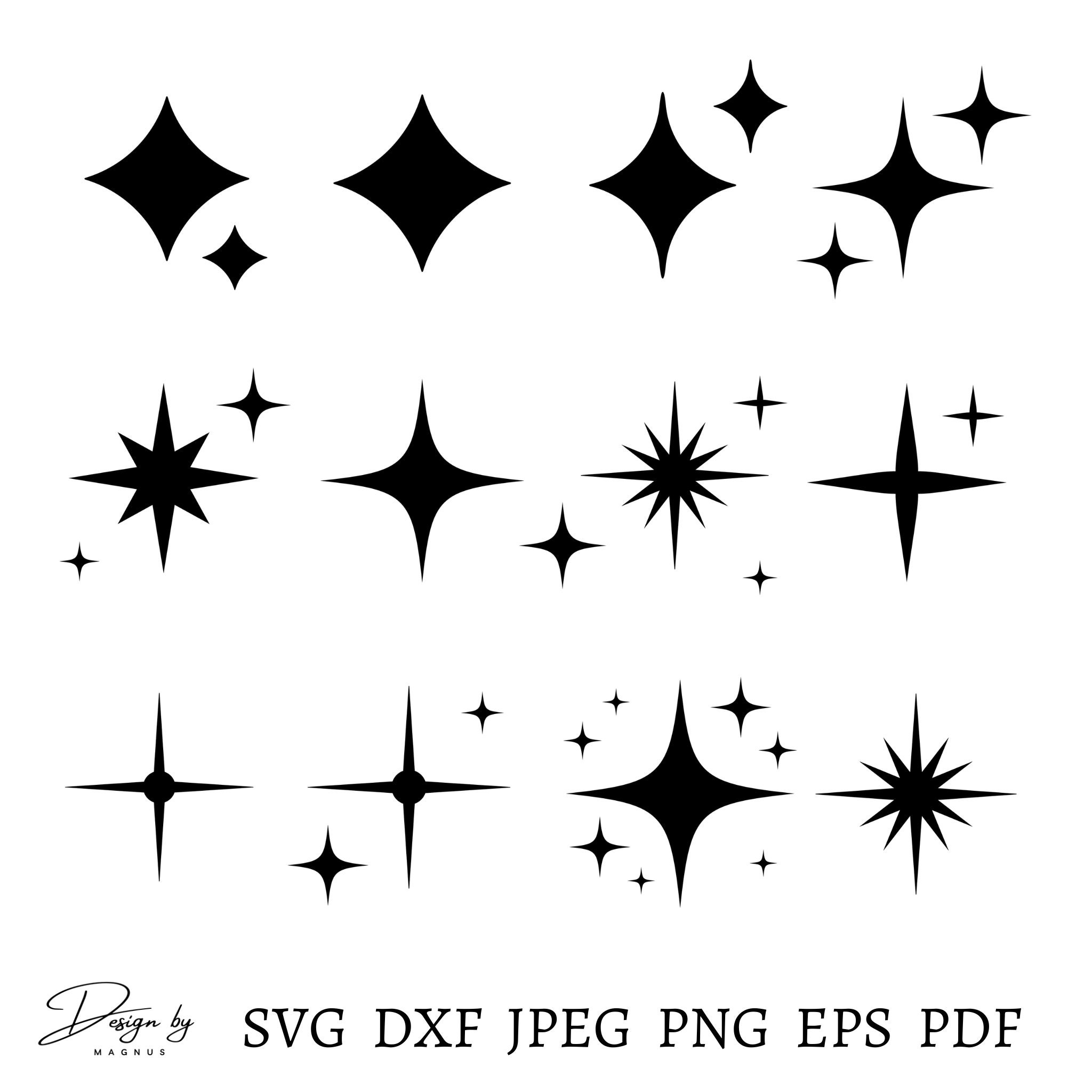 Stars sparkle compositions. Shine black stars stencil, isolated divers By  Microvector