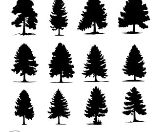 Pine Trees Svg Bundle, 12 Designs, Tree Svg Cut File, Tree Cricut Svg, Tree Silhouettes, Pine Tree Clipart, Forest Svg, Instant Download