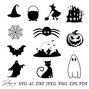 Bundle Svg Halloween, fichiers Svg Halloween, Svg fantôme, Svg chauve-souris, silhouettes Halloween, Svg automne, décoration d'Halloween, téléchargement immédiat de Svg Cricut