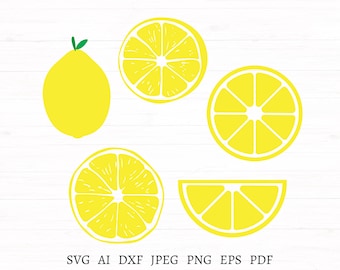 Lemon Slice Svg Bundle, 5 Design Lemon Clipart, Lemon Png With Transparent Background, Lemon Art, Lemon Cut File For Cricut Instant Download