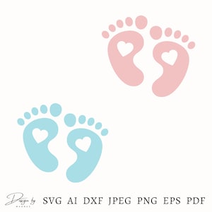 Pies de bebé SVG, azul y rosa, clipart de huella de bebé, archivo recortado para Cricut, SVG de recién nacido, archivo vectorial de pies de bebé, descarga instantánea