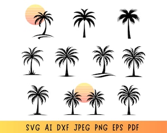 Pakiet Palm Tree SVG 10 projektów, Clipart Palmy, Sylwetka Palmy, Plaża SVG, Tropikalny SVG, Pliki Wektorowe Palmy, Natychmiastowe Pobieranie