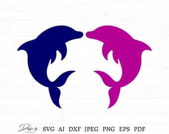 Dolphin Pair Svg Cut File For Cricut, Dolphin Clipart, Dolphin Design, Dolphin Silhouette, Dolphin Vector file, Ocean Svg, Instant Download