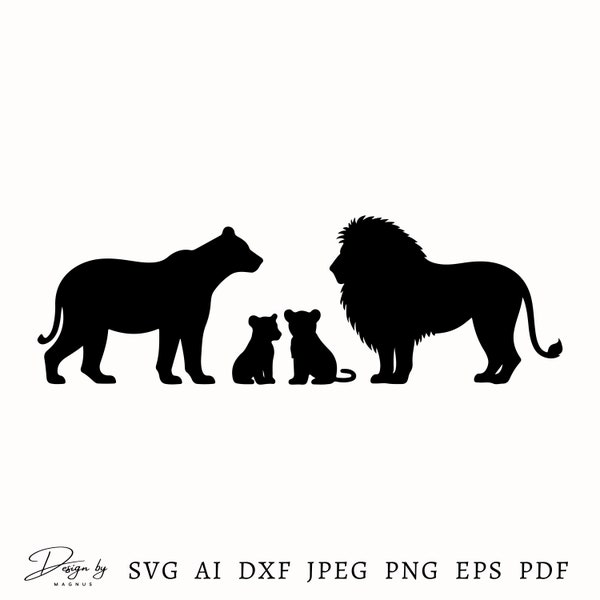 Lion Family Svg, Lion Family Silhouette, Lion Svg File For Cricut, Wildlife Svg, Lion Png, Lion Cub Svg, Lion Vector File, Instant Download