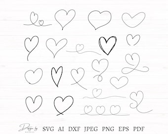 Heart Svg Bundle 20 Designs, Hand-drawn Hearts Bundle, Hearts Svg Bundle for Cricut, Heart Clipart, Hearts Svg, Love Svg, Valentine Designs