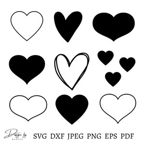 Herz Bundle 9 Designs, Herz Design, Herz für Cricut, Dxf, Eps, Jpeg, Png, Pdf, Plotterdatei, sofort Download