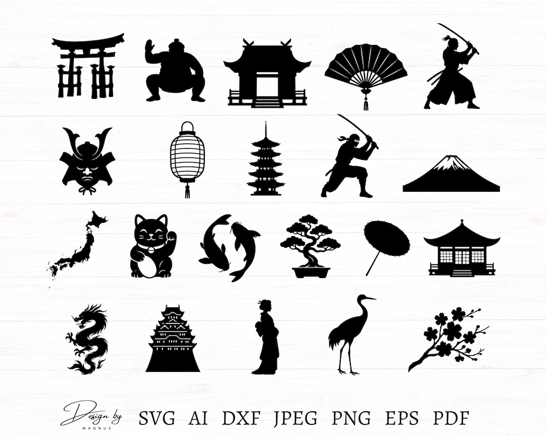 Japan Svg Bundle 21 Designs, Japan Silhouettes, Japanese Designs and ...