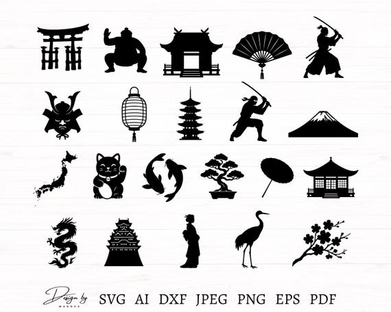 Japan Svg Bundle 21 Designs, Japan Silhouettes, Japanese Designs and Symbols, Samurai, Japan Map, Geisha... Japan Clipart, Svg Cut Files